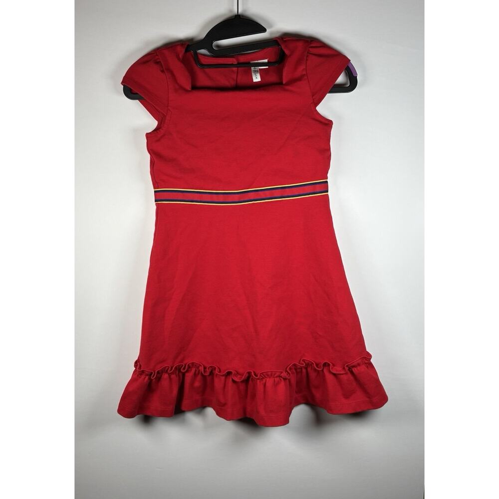 Janie and Jack Girls Size 8 Dress Red Ruffle Hem Gold Buttons Summer Pictures